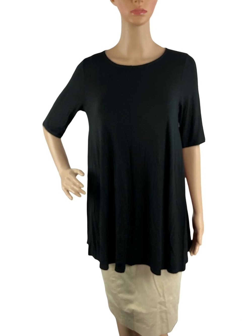 Eileen Fisher Black Jersey Tunic Top Minimalist Workwear Size XS